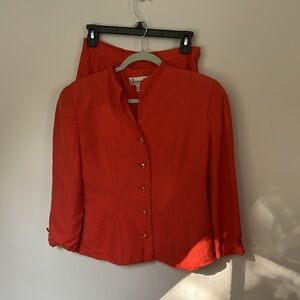Vintage Christian Dior Wool Blazer Skirt Suit orange. Size 10, 28” waist